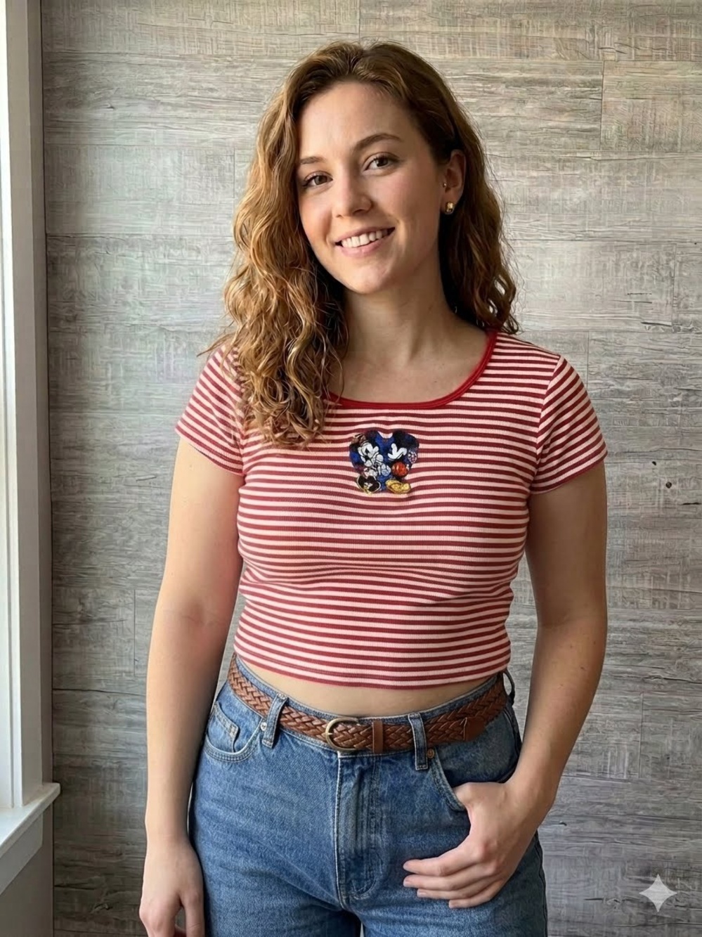 Authentic Vintage 90s/Y2K Mickey Inc. Red & White Striped Crop Tee